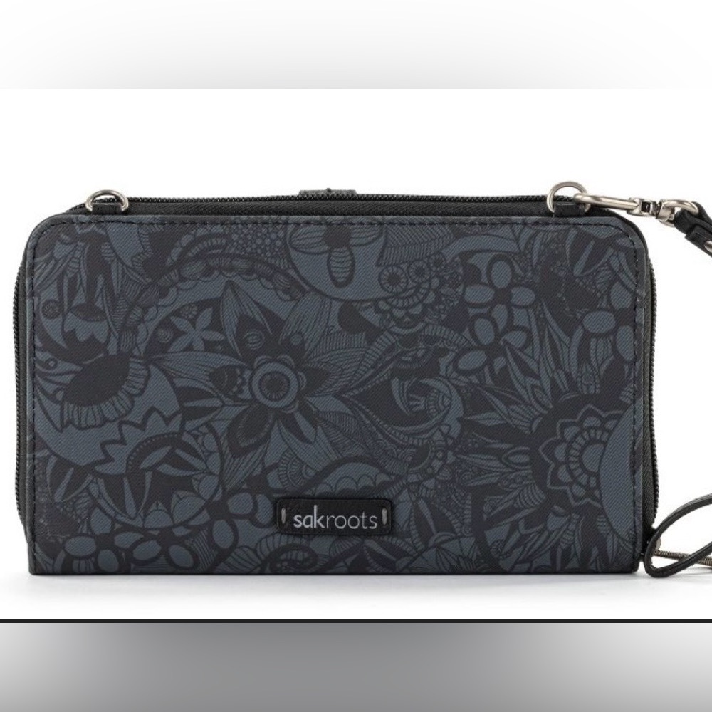 Sakroots Black Floral Wristlet/zippy wallet